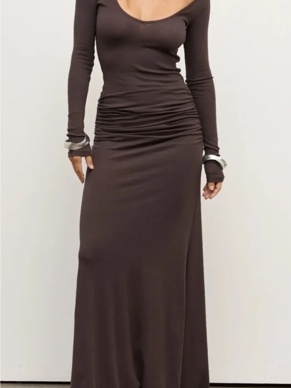 Bayse Long-Sleeve Scoop Neck Maxi Dress in Smoke